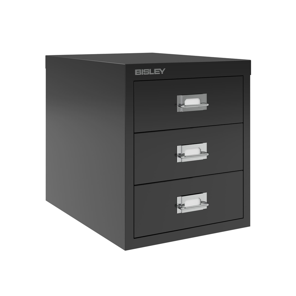 Vista en tres cuartos del fichero multicajones Bisley H123NL en color negro