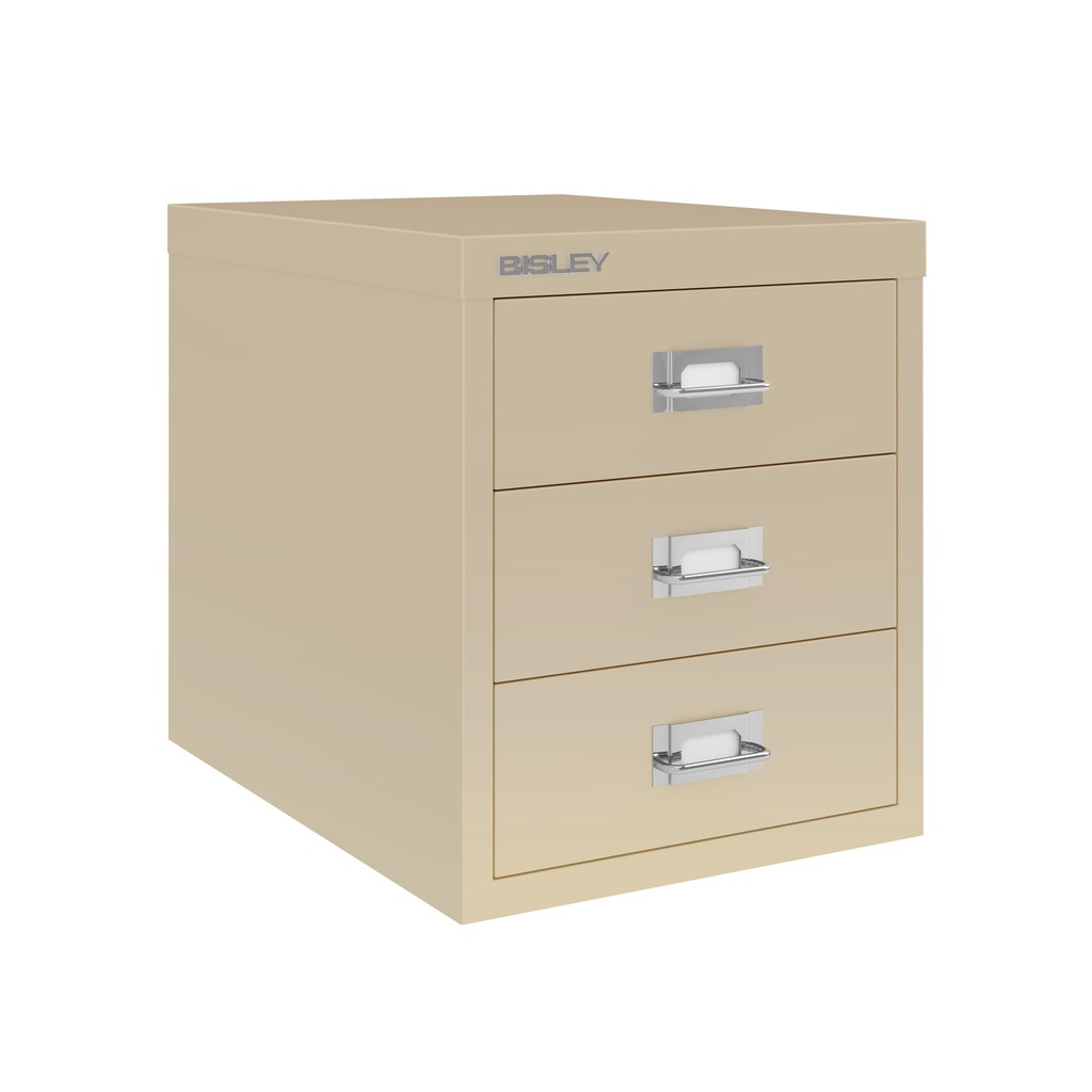 Vista en tres cuartos del fichero multicajones Bisley H123NL en color beige