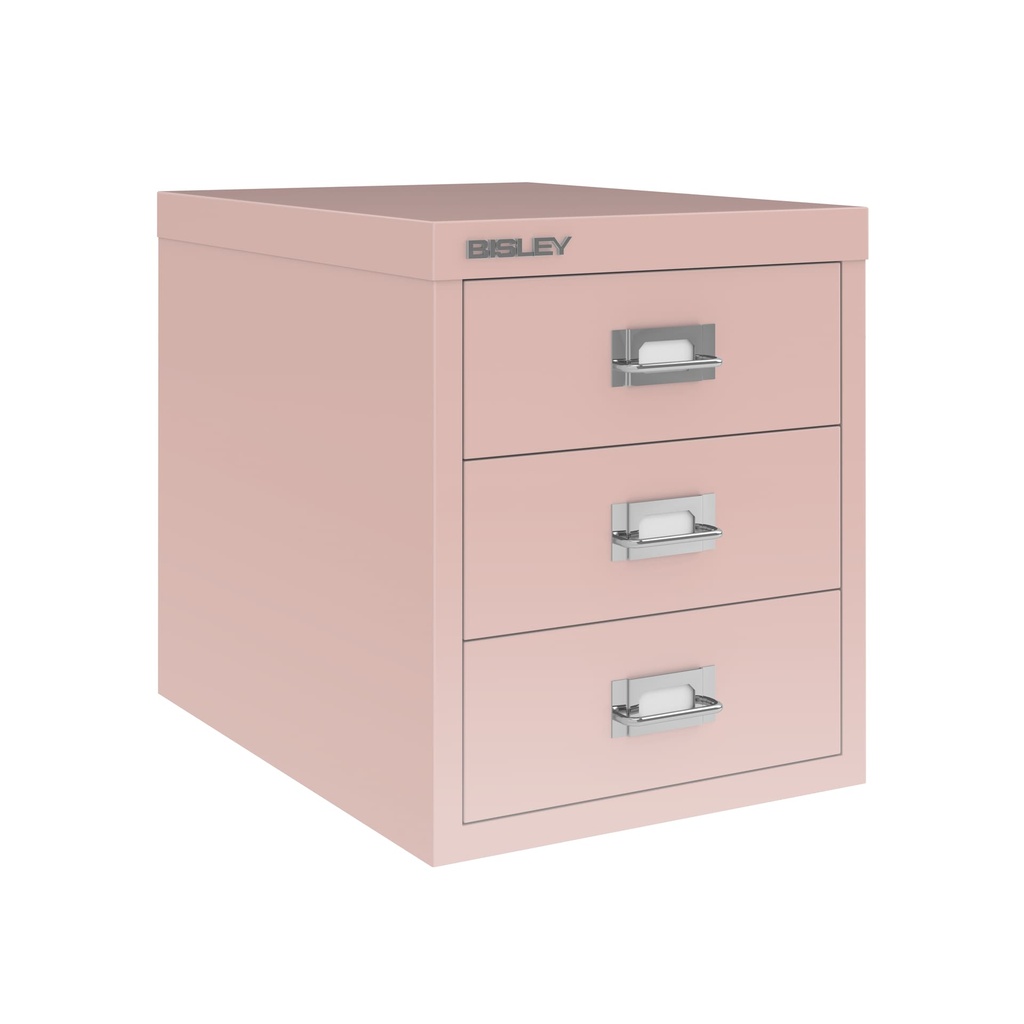 Vista en tres cuartos del fichero multicajones Bisley H123NL en color rosa