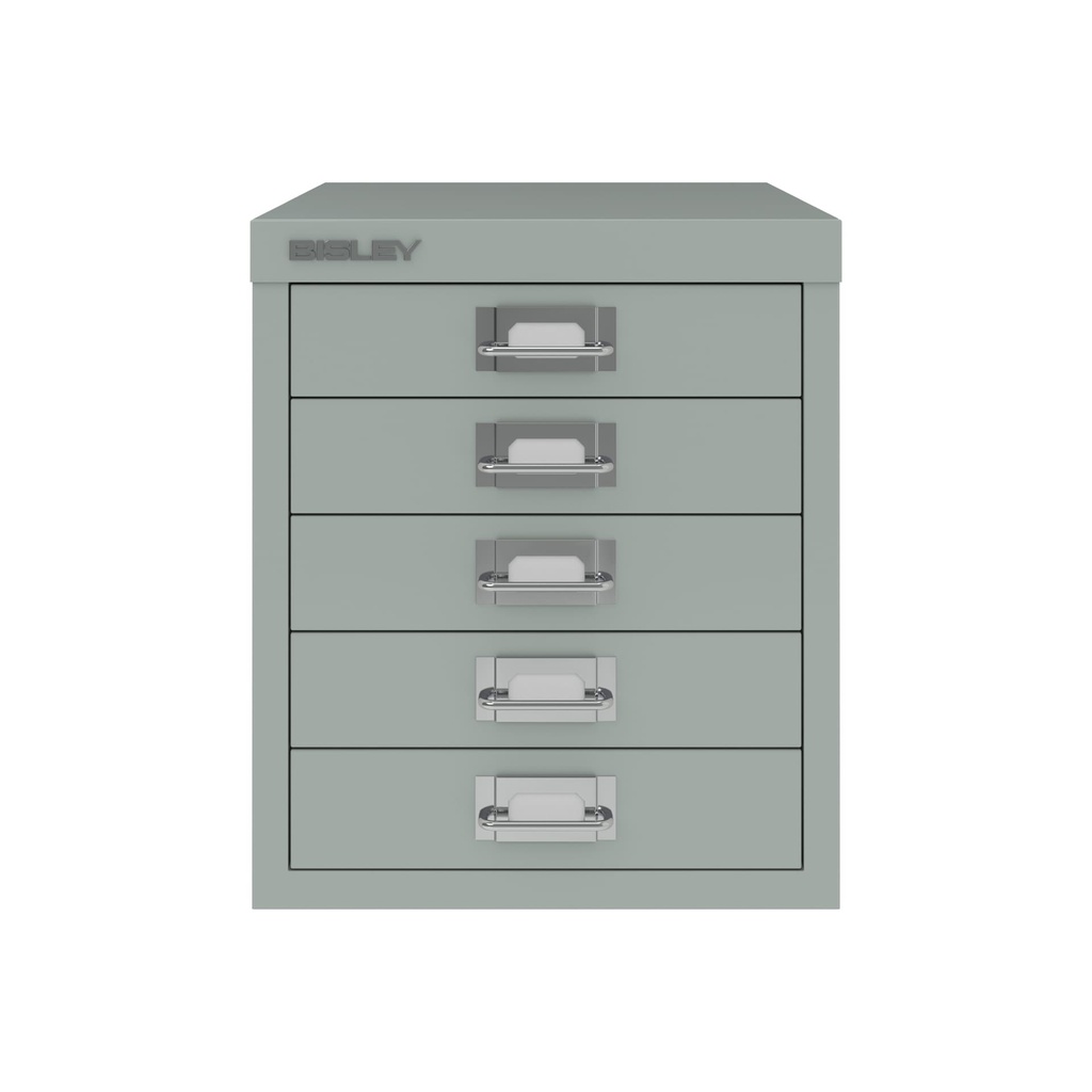 Vista frontal del fichero multicajones Bisley H125NL en color gris plata metalizado