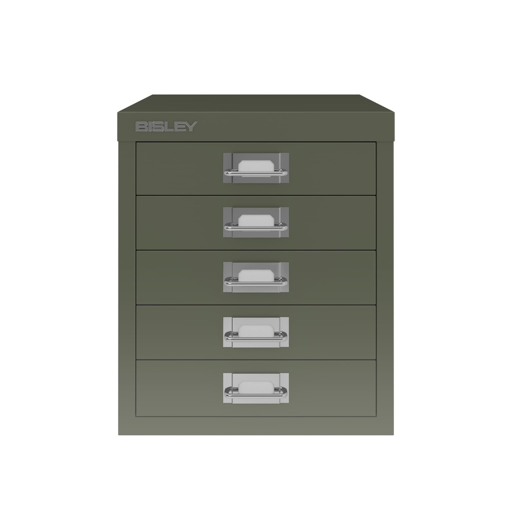 Vista frontal del fichero multicajones Bisley H125NL en color verde aceituna