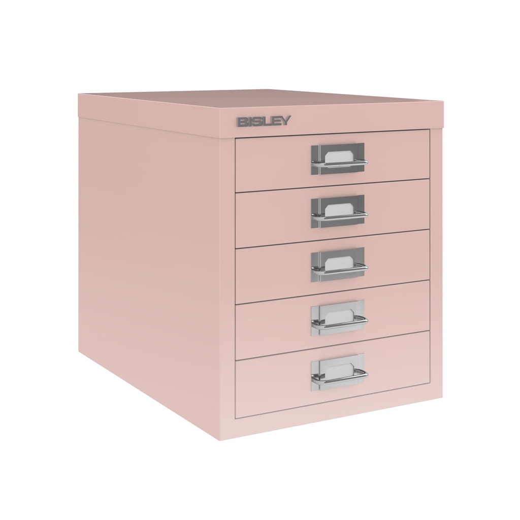 Vista en tres cuartos del fichero multicajones Bisley H125NL en color rosa