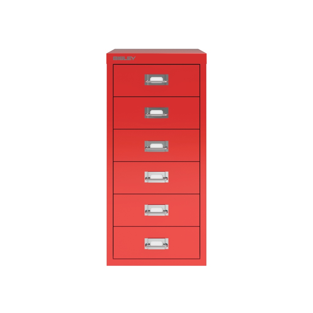 Vista frontal del fichero multicajones Bisley H296NL en color rojo cardenal