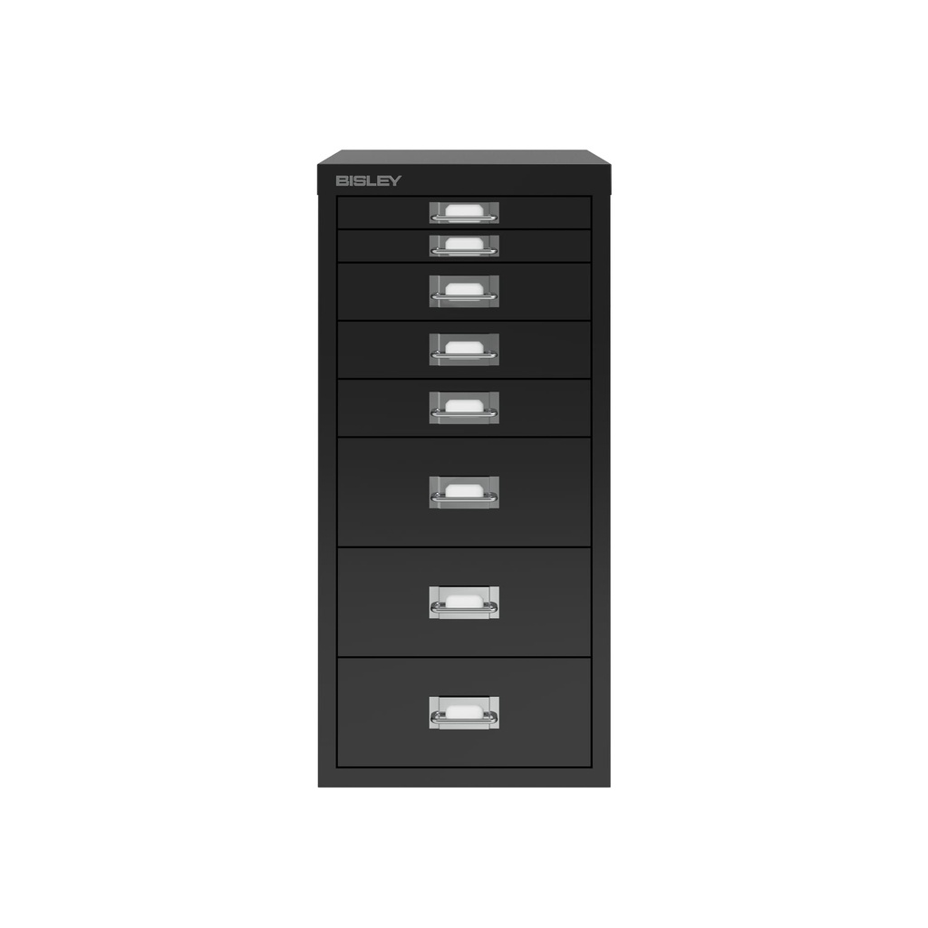 Vista frontal del fichero multicajones Bisley H298BNL en color negro