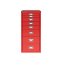 Vista frontal del fichero multicajones Bisley H298BNL en color rojo cardenal