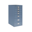 Vista en tres cuartos del fichero multicajones Bisley H298BNL en color azul oscuro Oxford