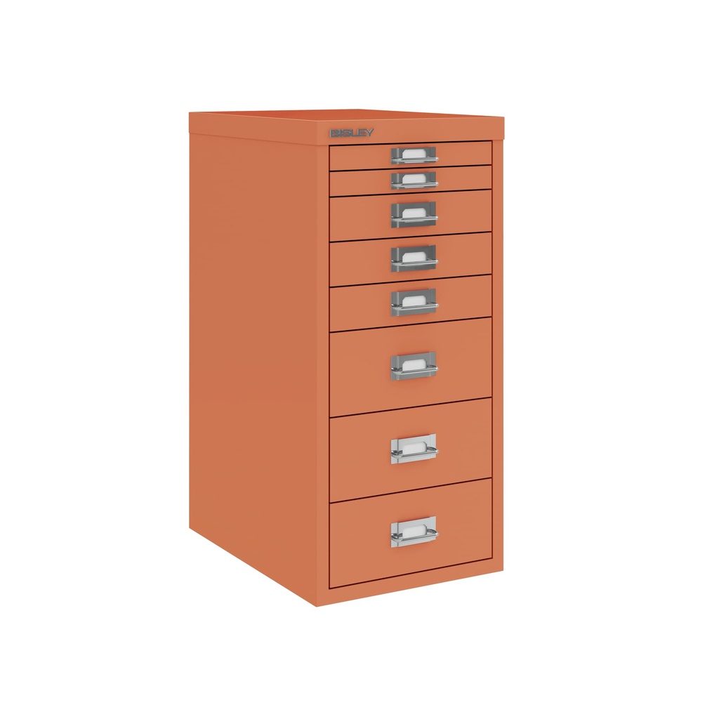 Vista en tres cuartos del fichero multicajones Bisley H298BNL en color coral