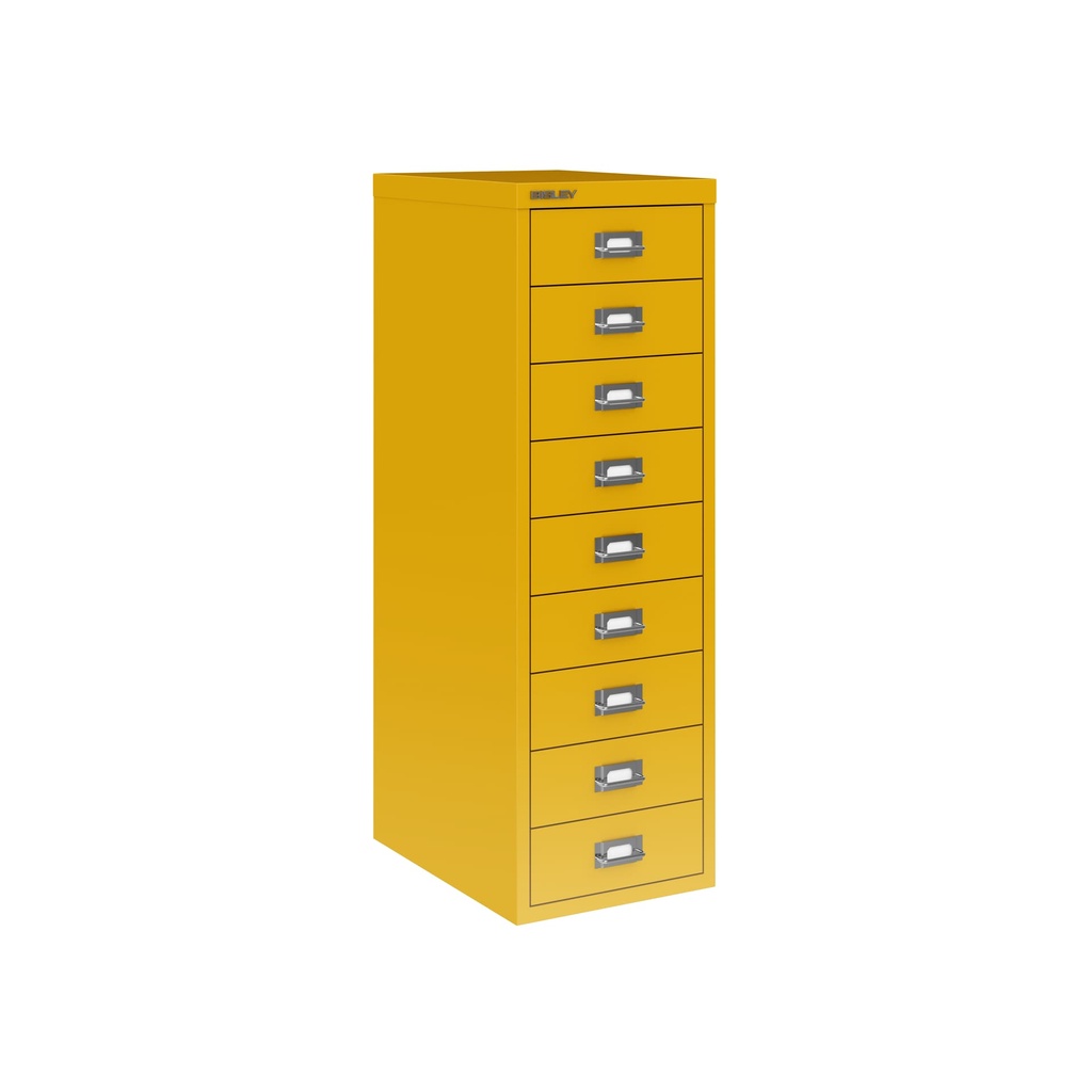 Vista en tres cuartos del fichero multicajones Bisley H399NL en color amarillo