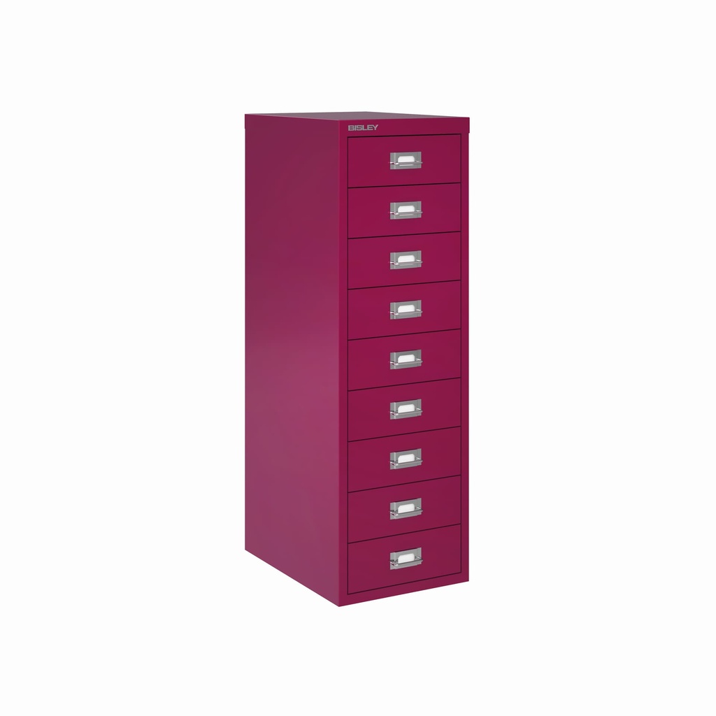 Vista en tres cuartos del fichero multicajones Bisley H399NL en color rosa morado arándano