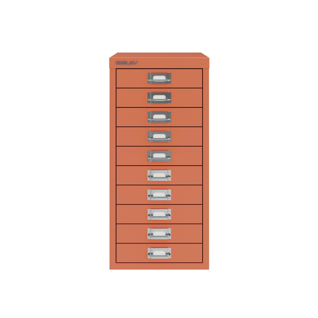 Vista frontal del fichero multicajones Bisley H2910NL en color coral