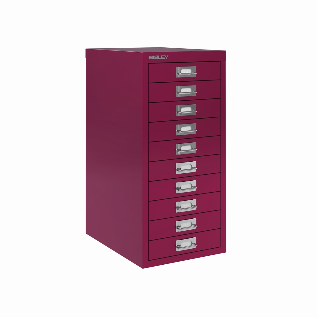 Vista en tres cuartos del fichero multicajones Bisley H2910NL en color rosa morado arándano