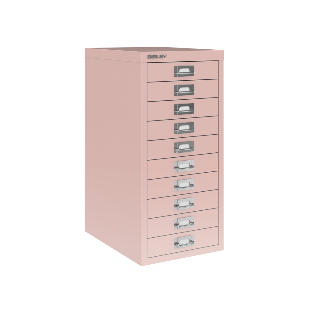 Vista en tres cuartos del fichero multicajones Bisley H2910NL en color rosa