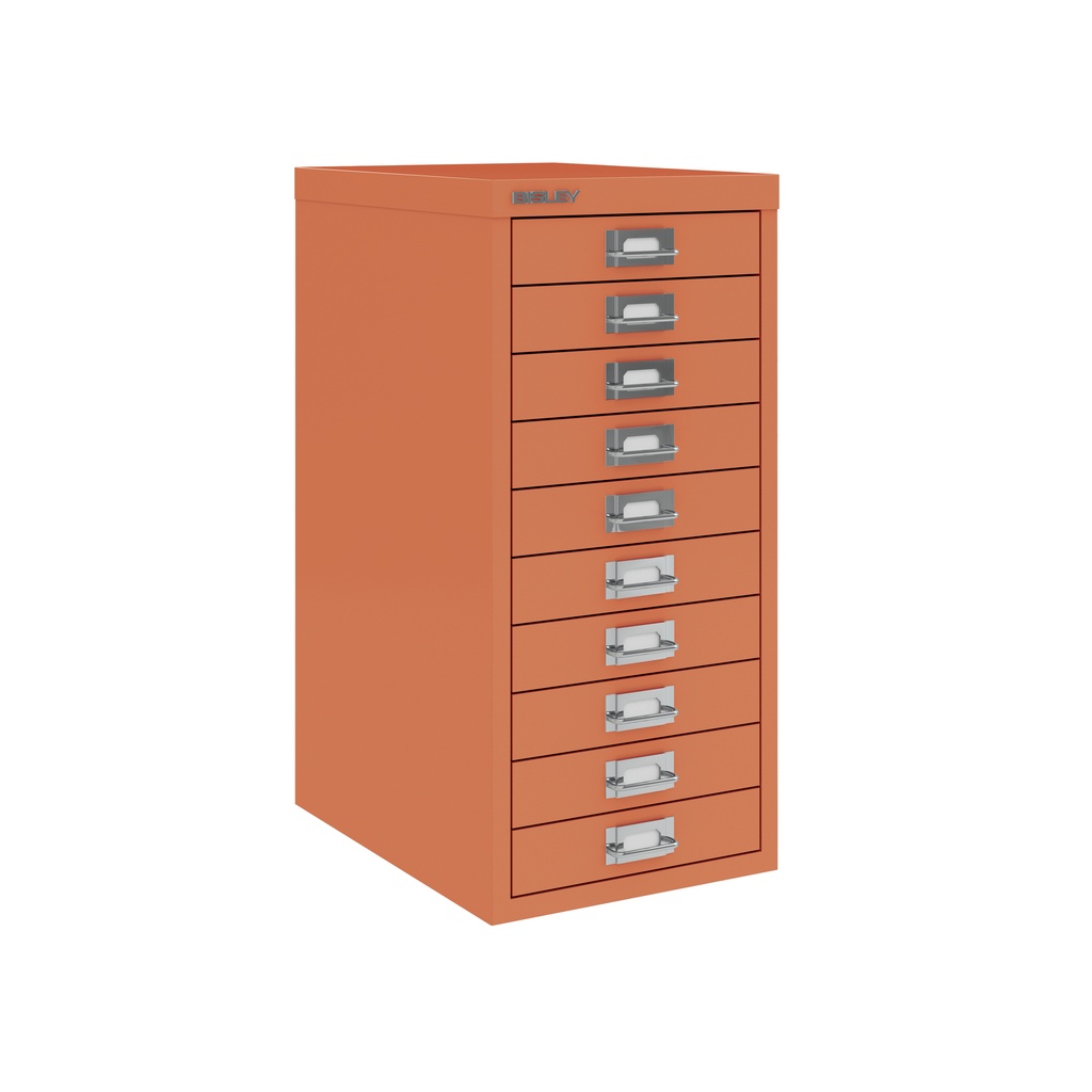 Vista en tres cuartos del fichero multicajones Bisley H2910NL en color coral