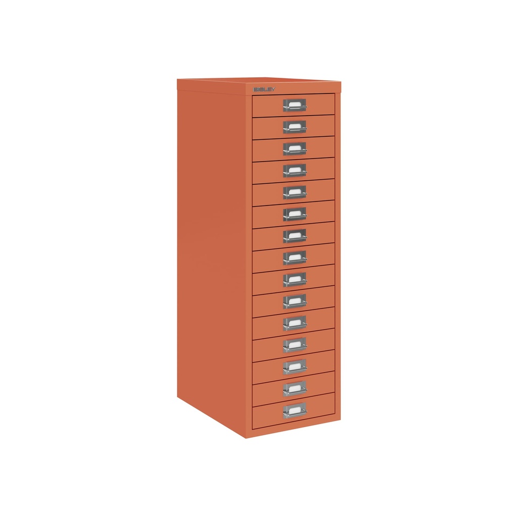 Vista en tres cuartos del fichero multicajones Bisley H3915NL en color coral