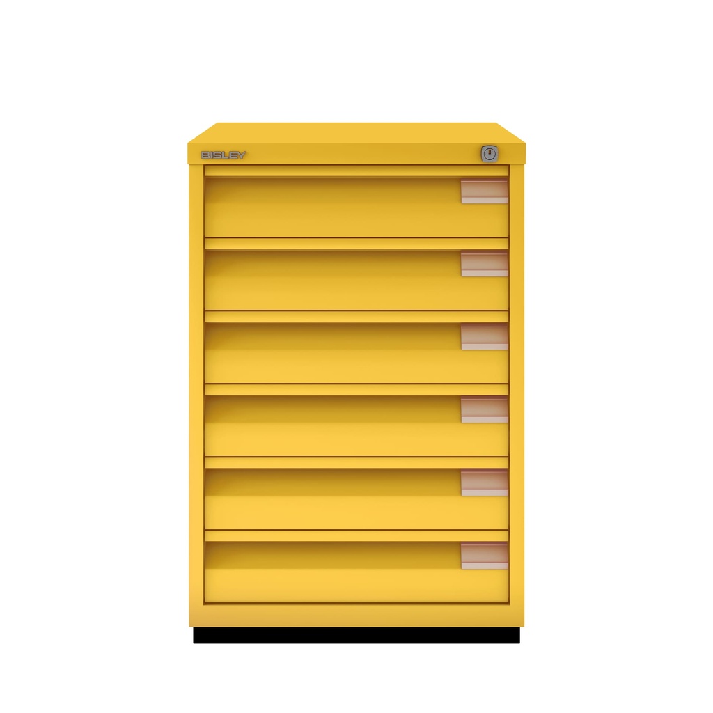 Archivador con tres cajones personales y uno de archivo de carpetas amarillo