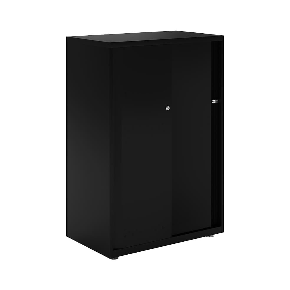 Armario color negro metálico de diseño Bisley Glide con puertas correderas lisas