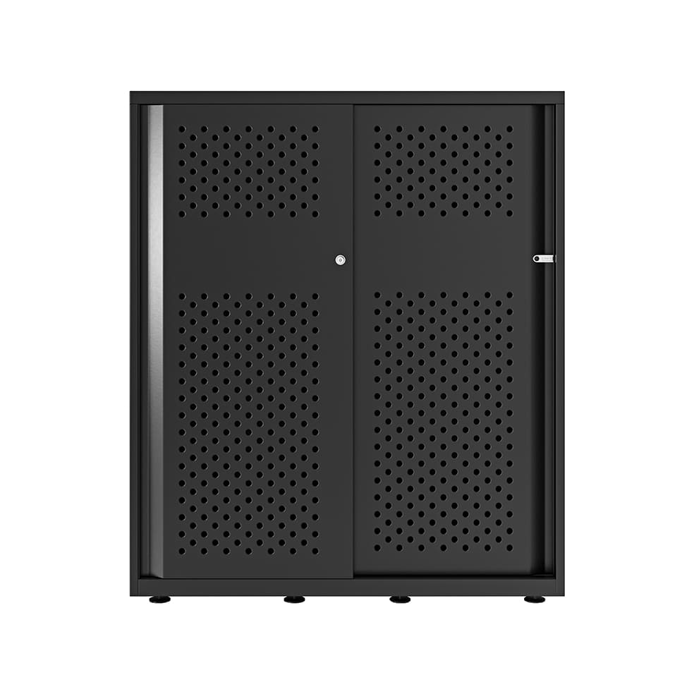 Armario color negro metálico de diseño Bisley Glide con puertas correderas perforadas