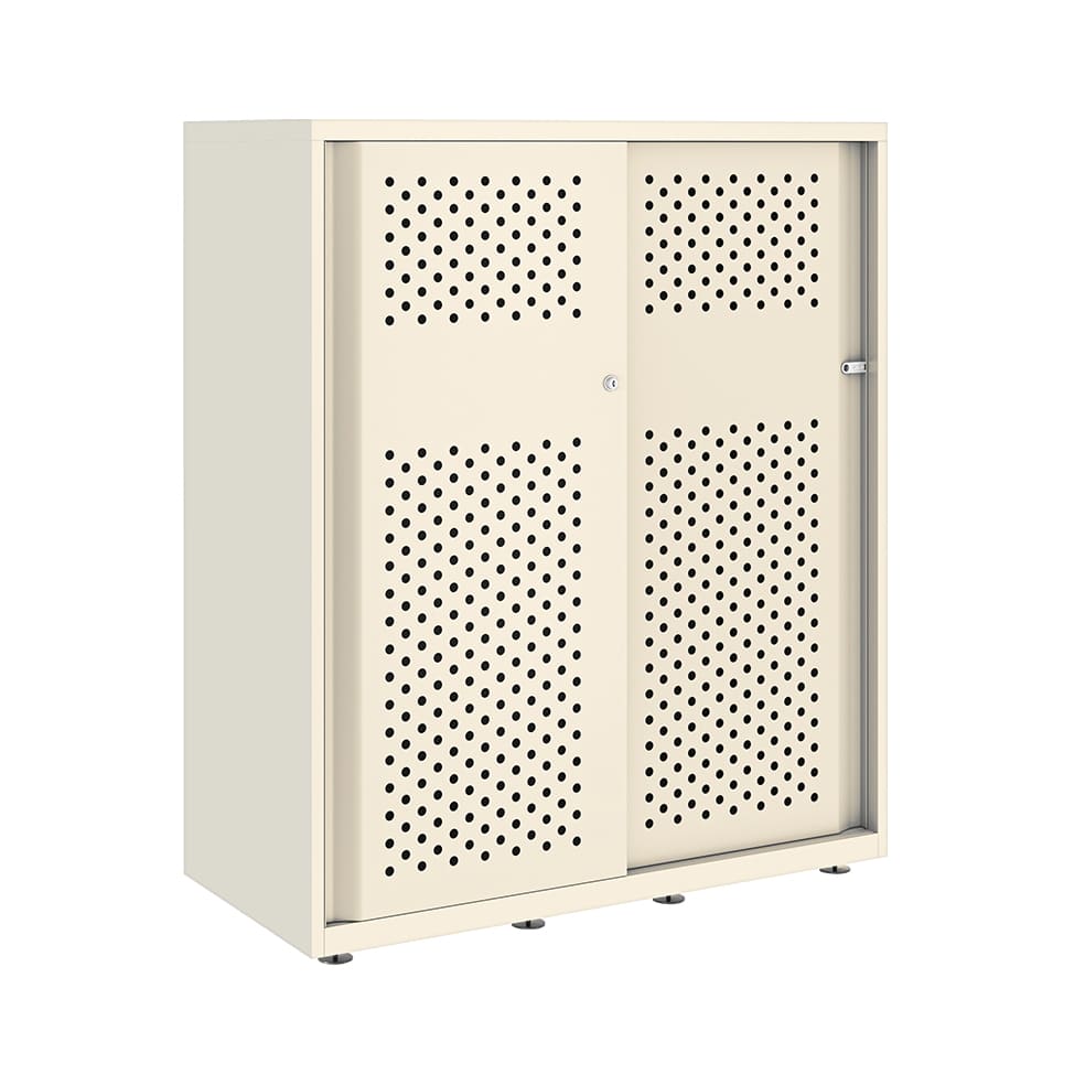 Armario color blanco metálico de diseño Bisley Glide con puertas correderas perforadas