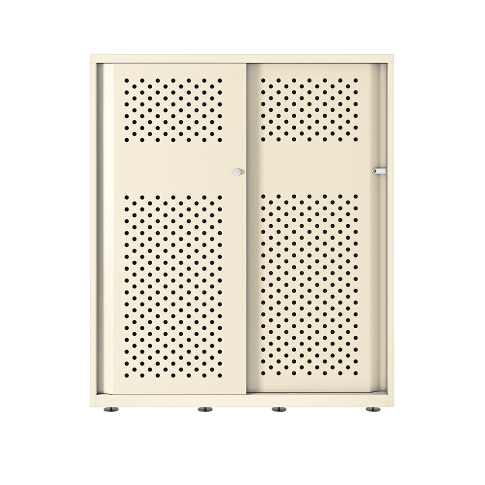 Armario color blanco metálico de diseño Bisley Glide con puertas correderas perforadas