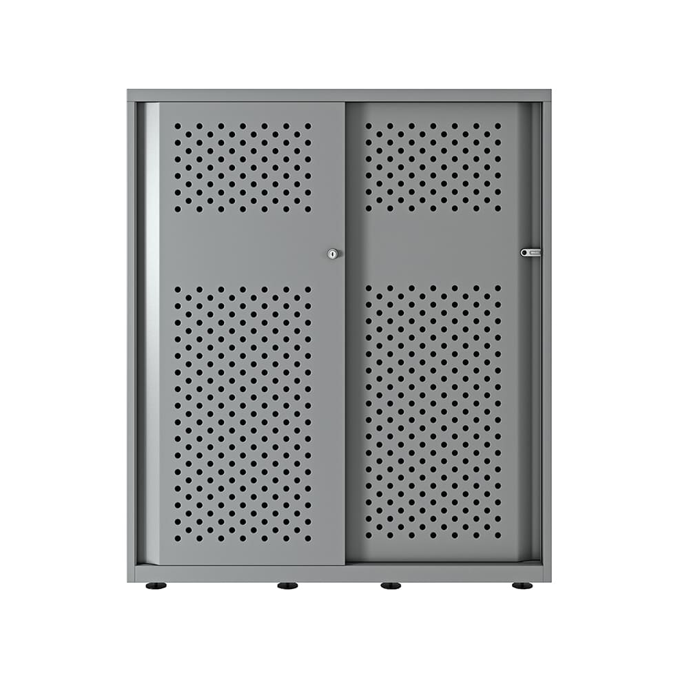 Armario color plata metálico de diseño Bisley Glide con puertas correderas perforadas