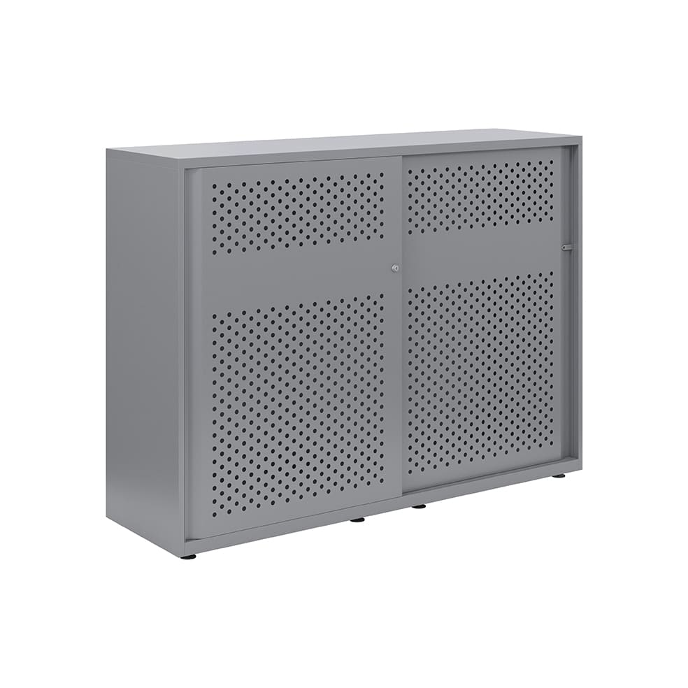 Armario color plata metálico de diseño Bisley Glide con puertas correderas perforadas