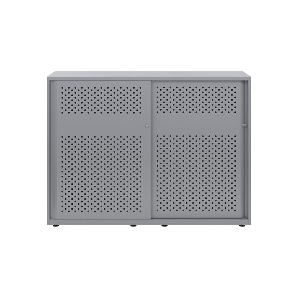 Armario color plata metálico de diseño Bisley Glide con puertas correderas perforadas