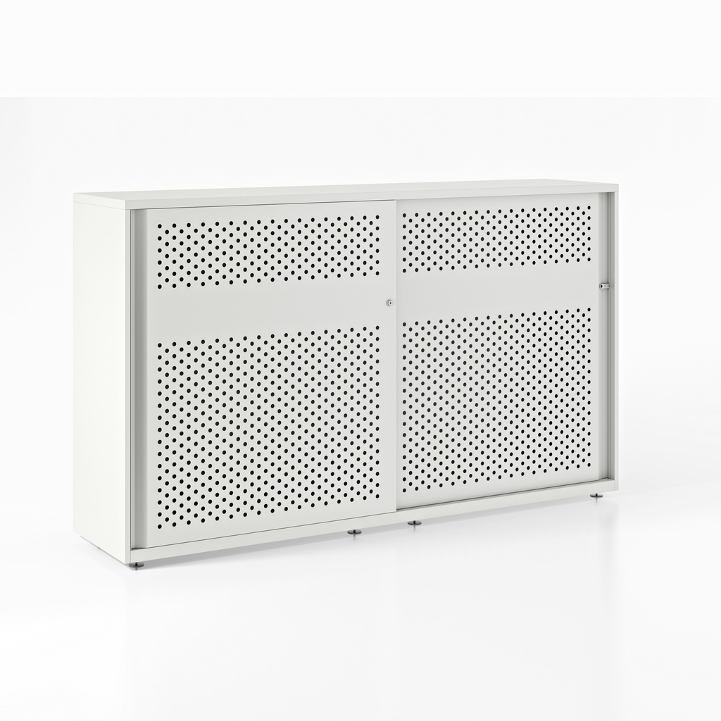 Armario color blanco metálico de diseño Bisley Glide con puertas correderas perforadas