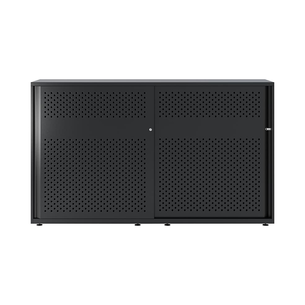 Armario color negro metálico de diseño Bisley Glide con puertas correderas perforadas