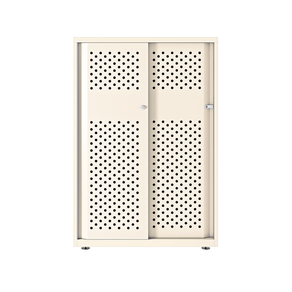 Armario color blanco metálico de diseño Bisley Glide con puertas correderas perforadas