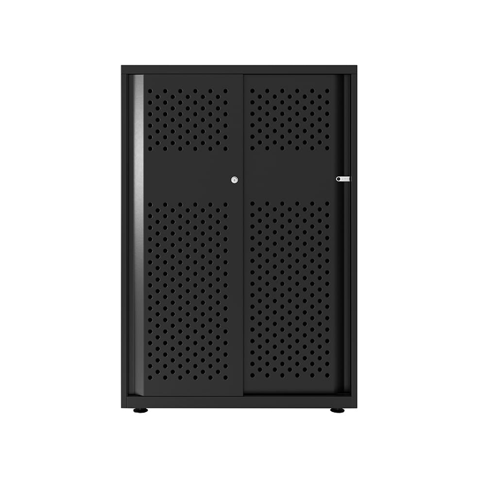 Armario color negro metálico de diseño Bisley Glide con puertas correderas perforadas