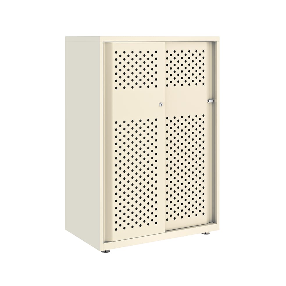 Armario color blanco metálico de diseño Bisley Glide con puertas correderas perforadas