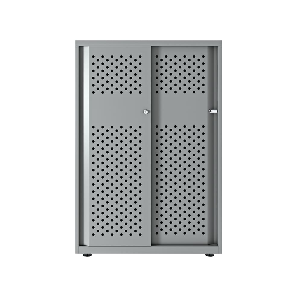 Armario color plata metálico de diseño Bisley Glide con puertas correderas perforadas