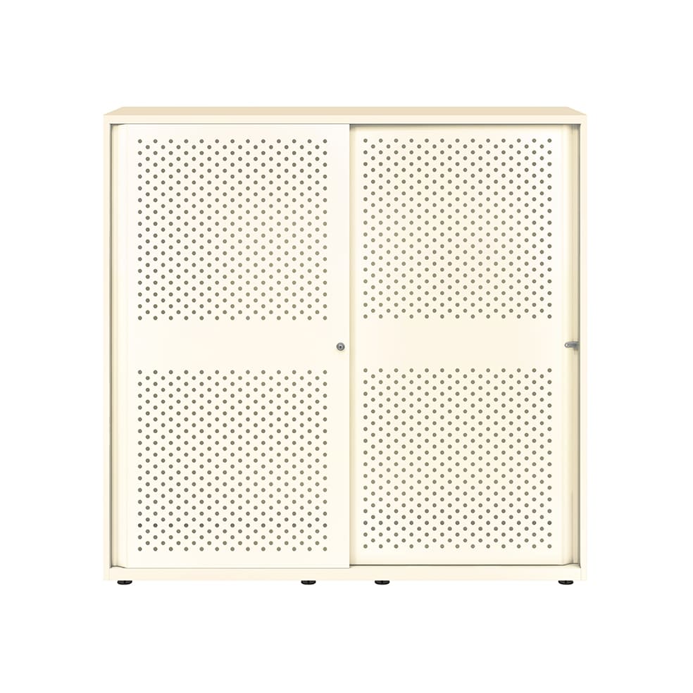 Armario color blanco metálico de diseño Bisley Glide con puertas correderas perforadas