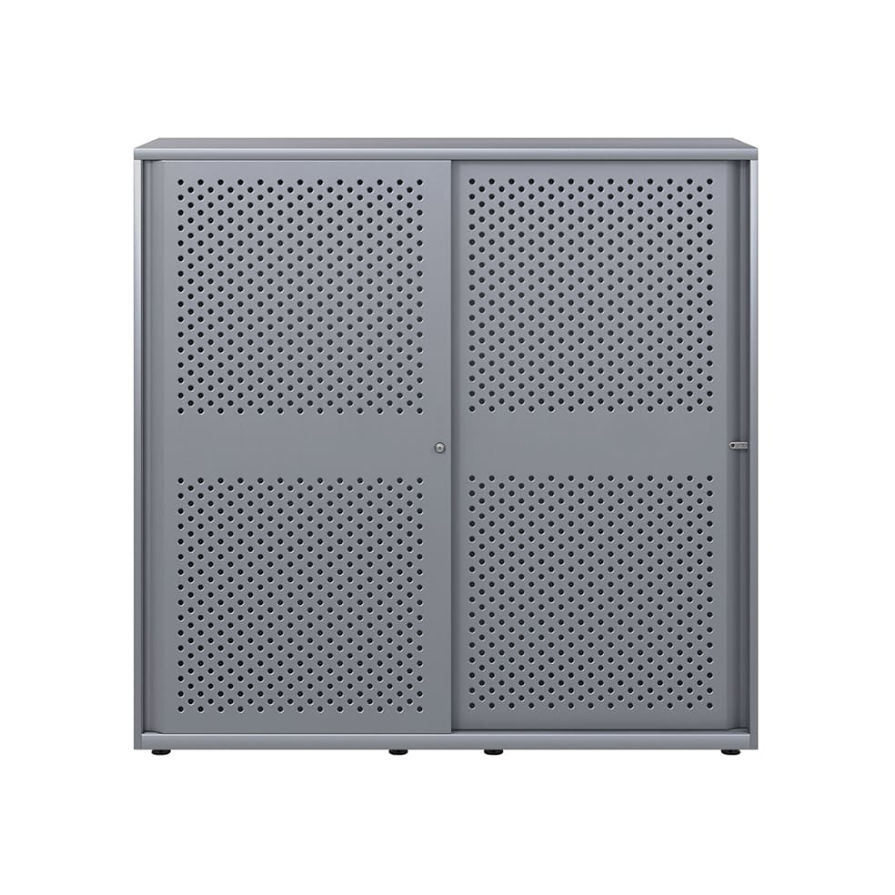 Armario color plata metálico de diseño Bisley Glide con puertas correderas perforadas