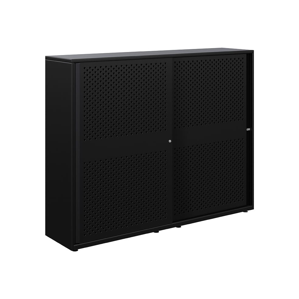 Armario color negro metálico de diseño Bisley Glide con puertas correderas perforadas