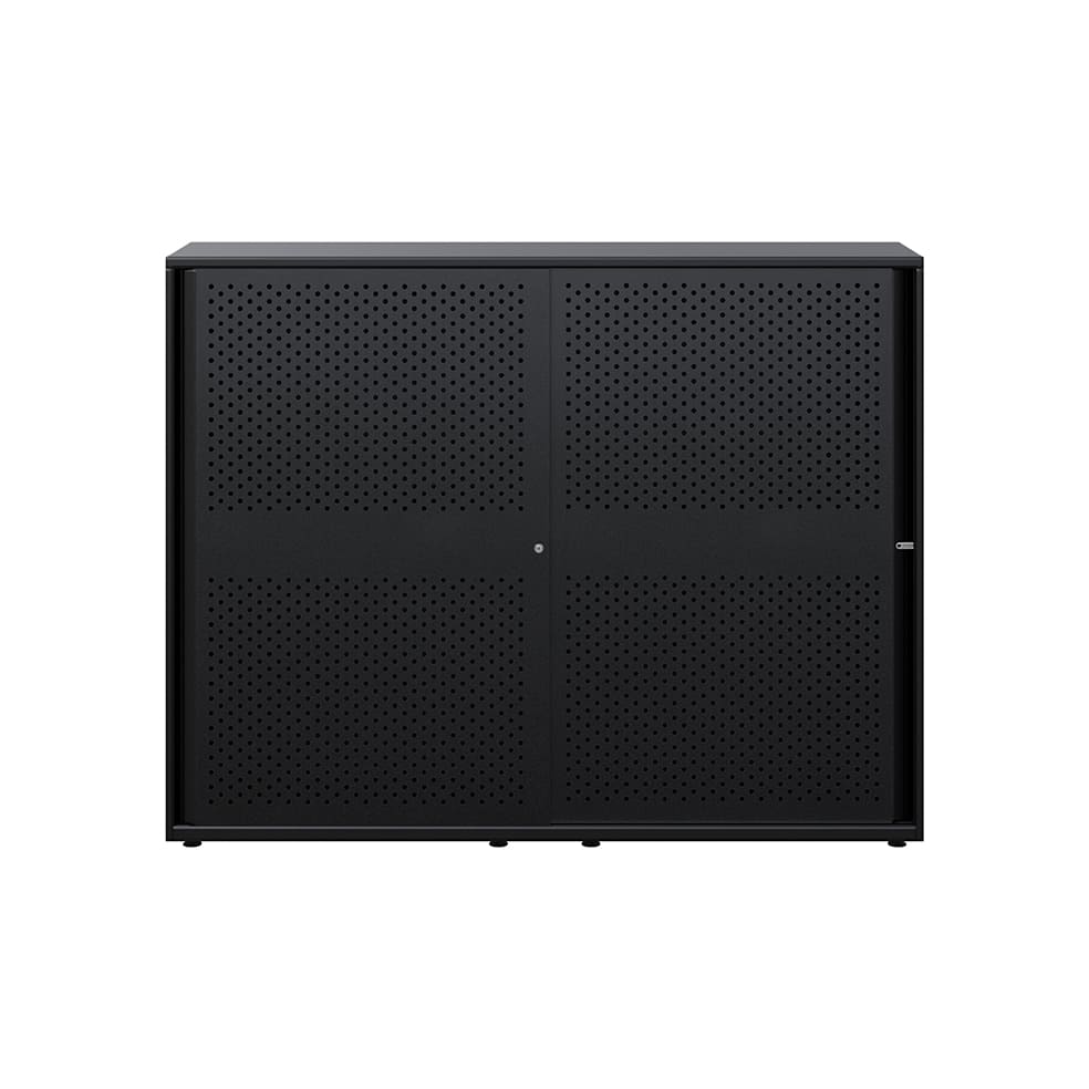 Armario color negro metálico de diseño Bisley Glide con puertas correderas perforadas