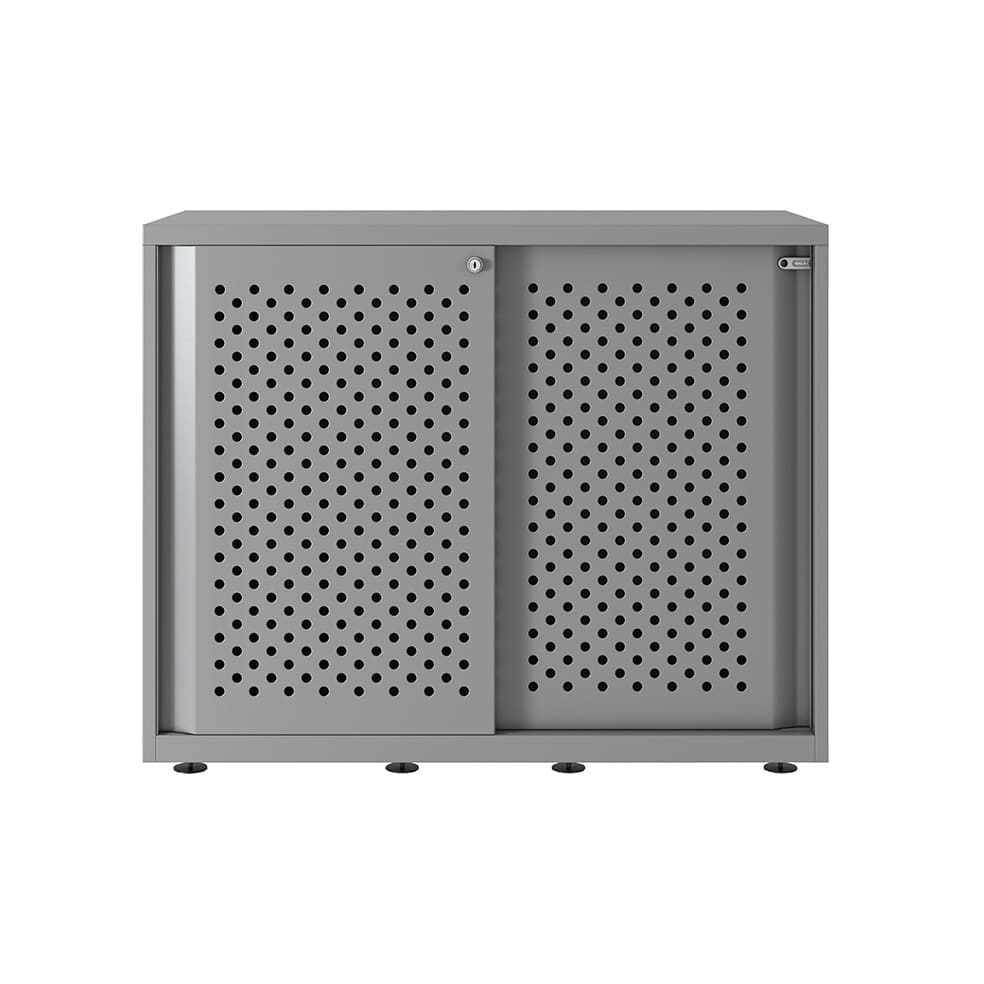 Armario color plata metálico de diseño Bisley Glide con puertas correderas perforadas