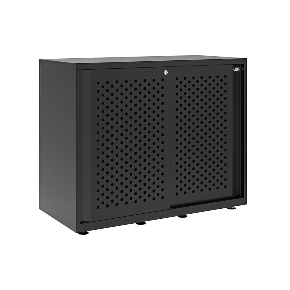 Armario color negro metálico de diseño Bisley Glide con puertas correderas perforadas