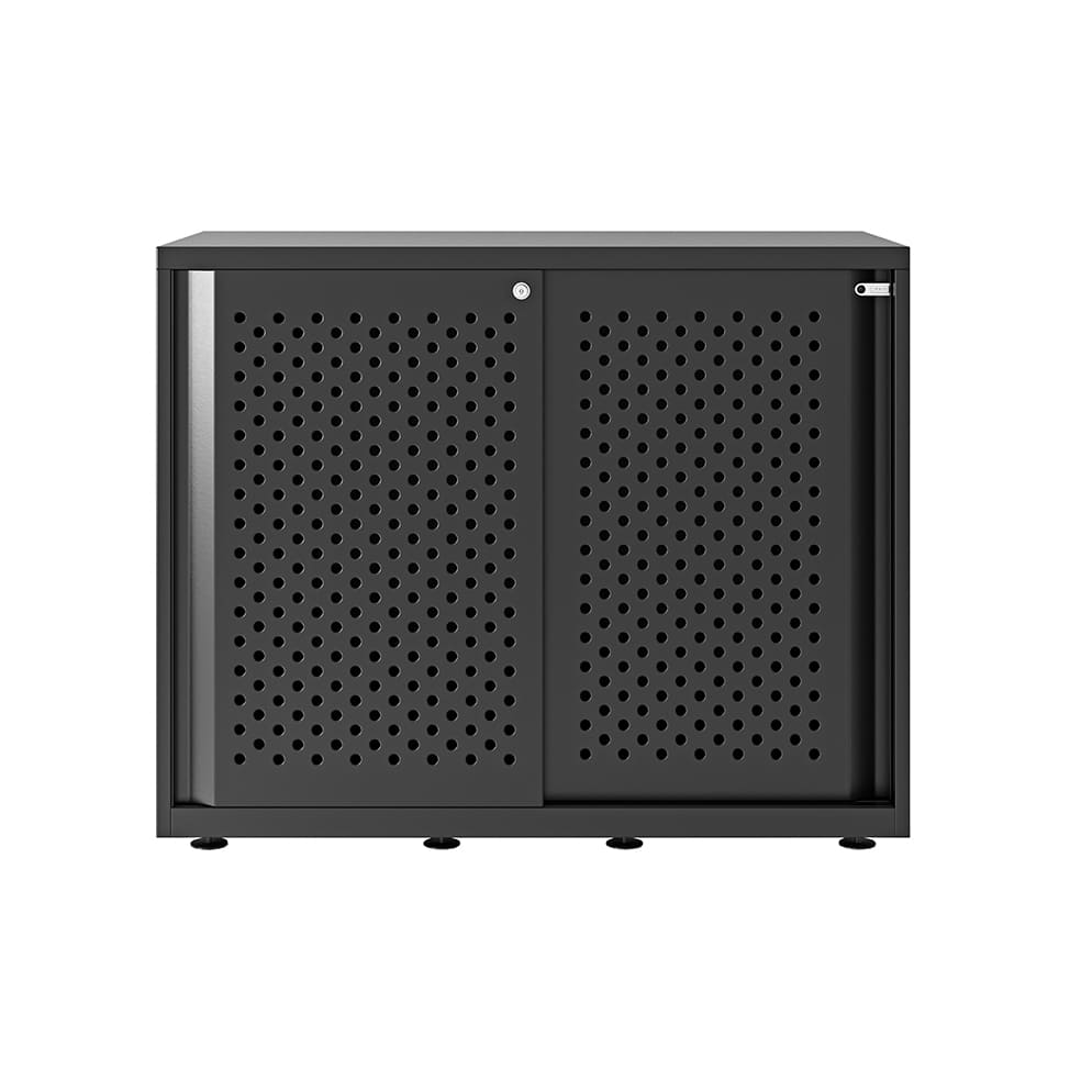Armario color negro metálico de diseño Bisley Glide con puertas correderas perforadas