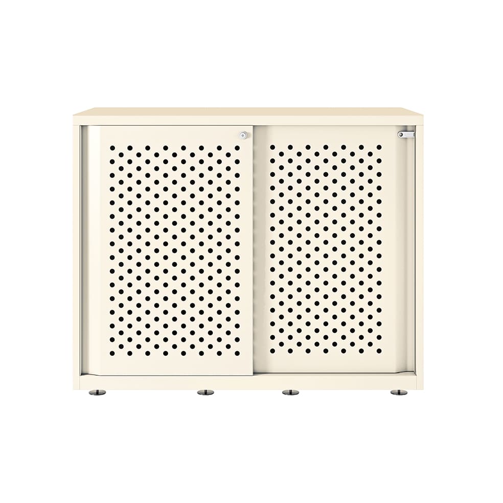 Armario color blanco metálico de diseño Bisley Glide con puertas correderas perforadas