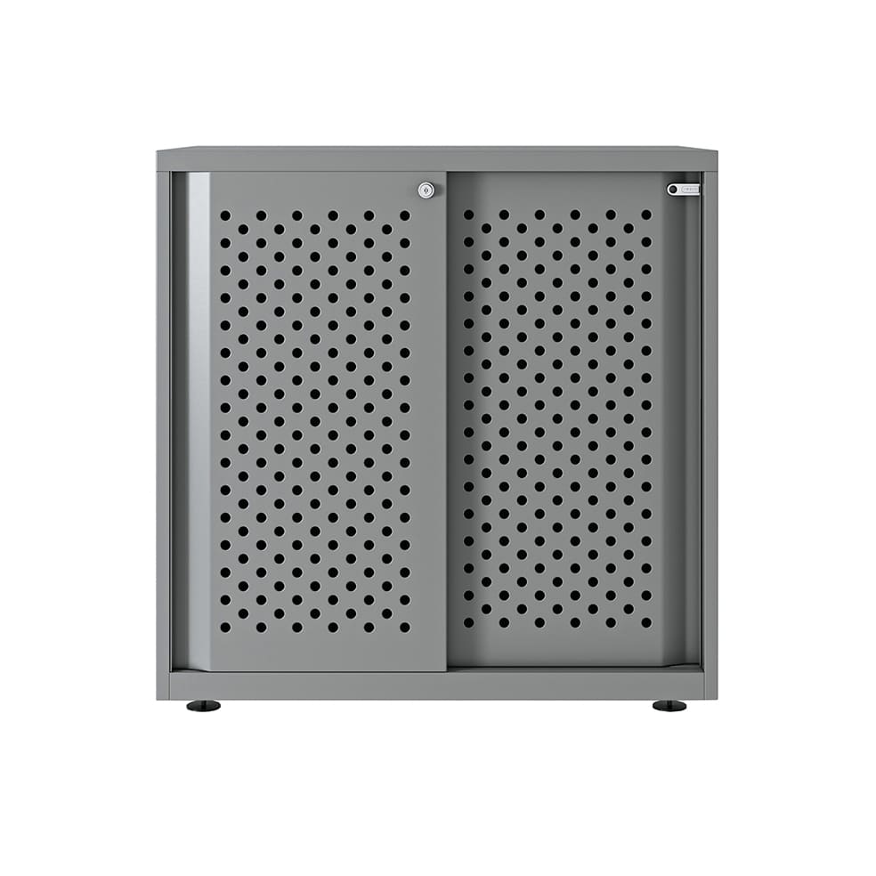 Armario color plata metálico de diseño Bisley Glide con puertas correderas perforadas