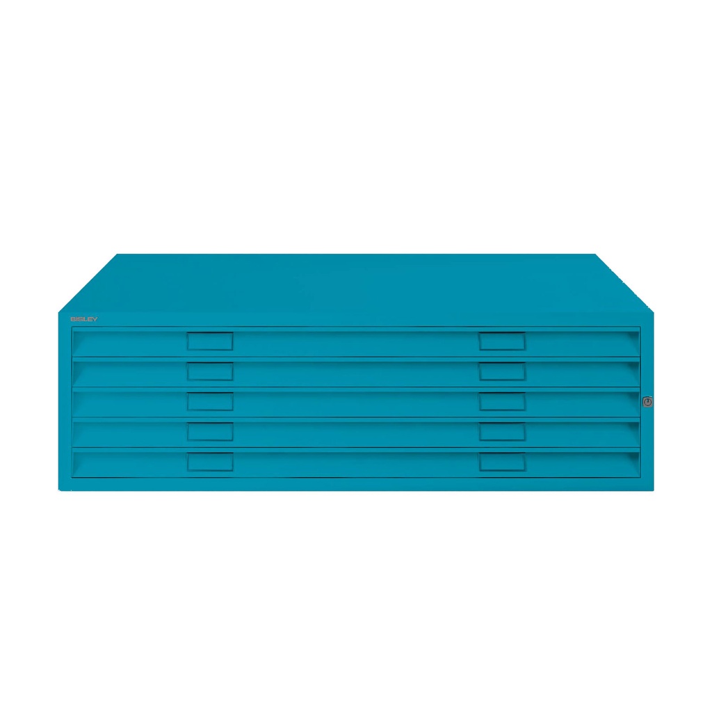 Módulo de cinco cajones para archivador de planos metálico Bisley en color azul