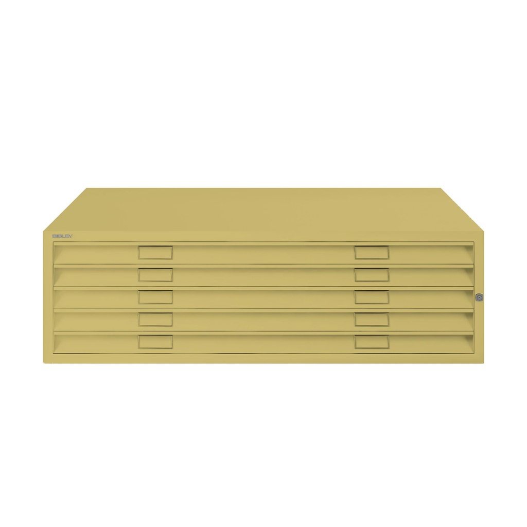 Módulo de cinco cajones para archivador de planos metálico Bisley en color amarillo