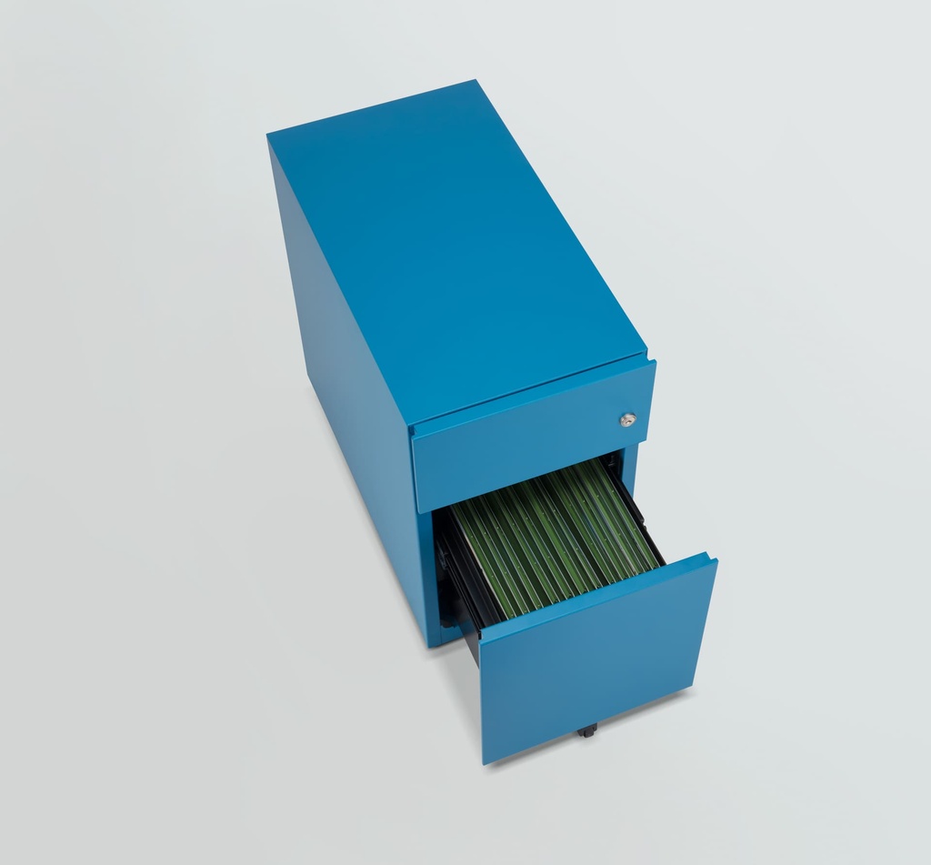 Cajonera móvil Bisley Note con 1 cajón personal y 1 de archivo abierto en color azul