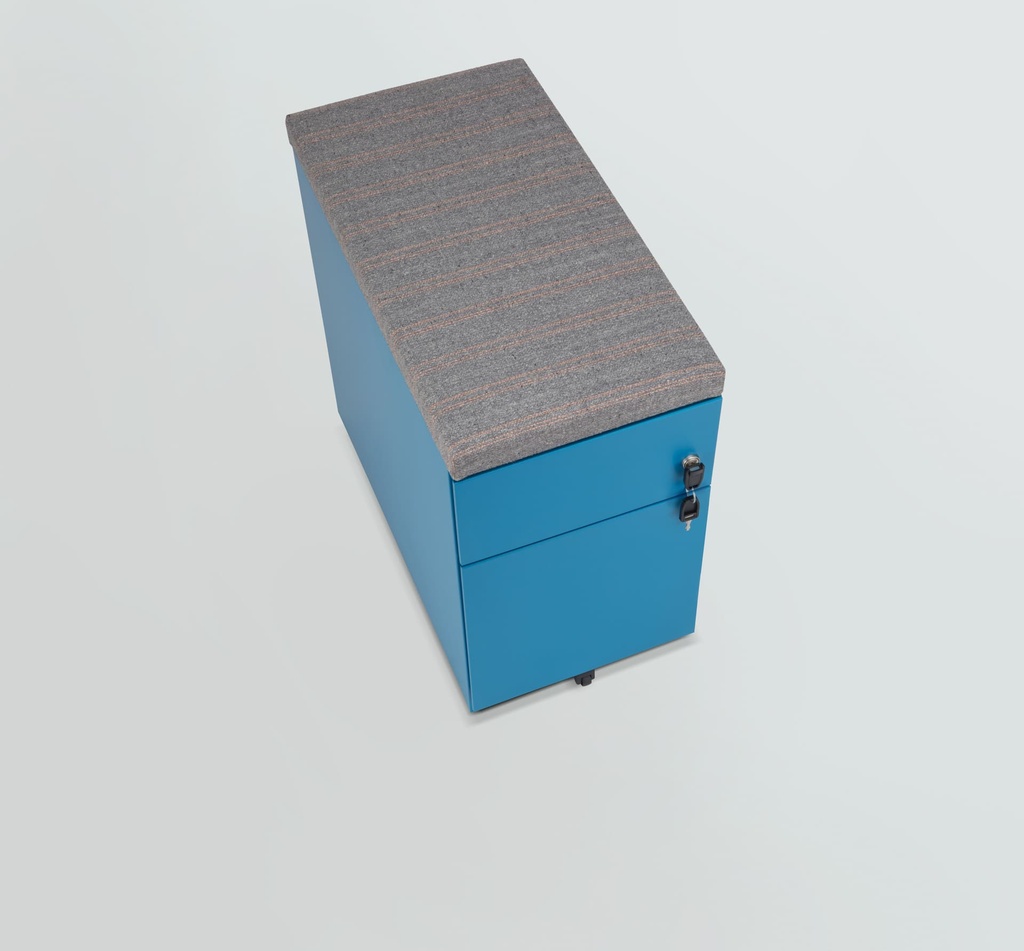 Cajonera móvil Bisley Note con 1 cajón personal y 1 de archivo en color azul con encimera tapizada