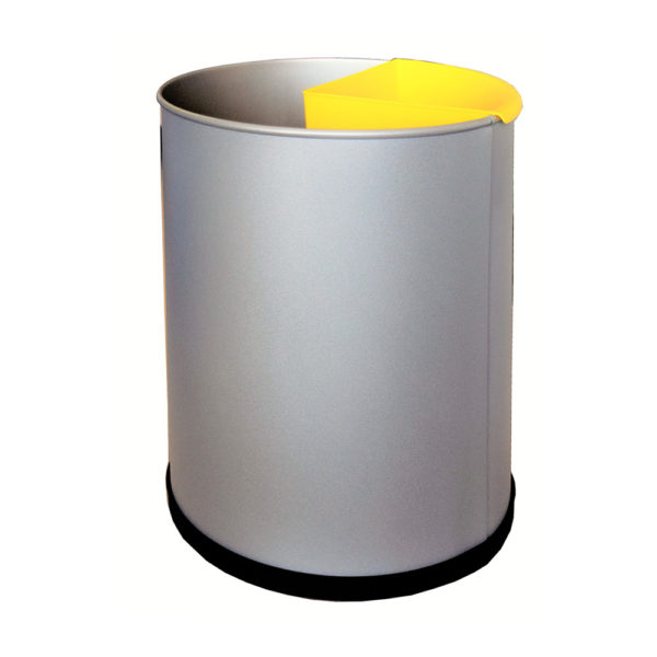 Papelera con cubilete de reciclaje amarillo para plástico