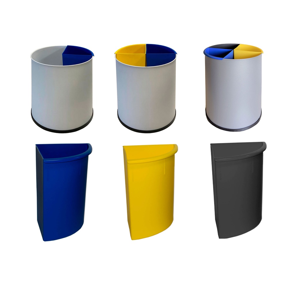 Papelera metálica con sistema de cubetas de colores para reciclaje