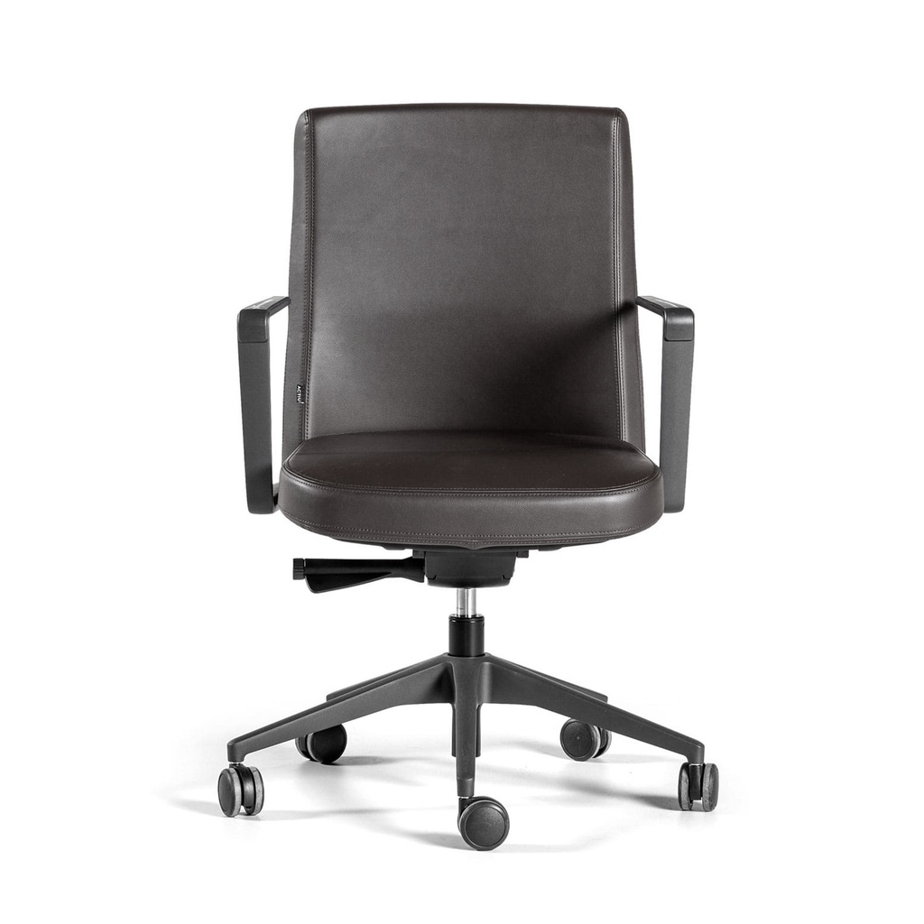 Silla Cron de respaldo medio en cuero negro