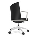 Silla Cron tapizada en piel negra con estructura en aluminio blanco