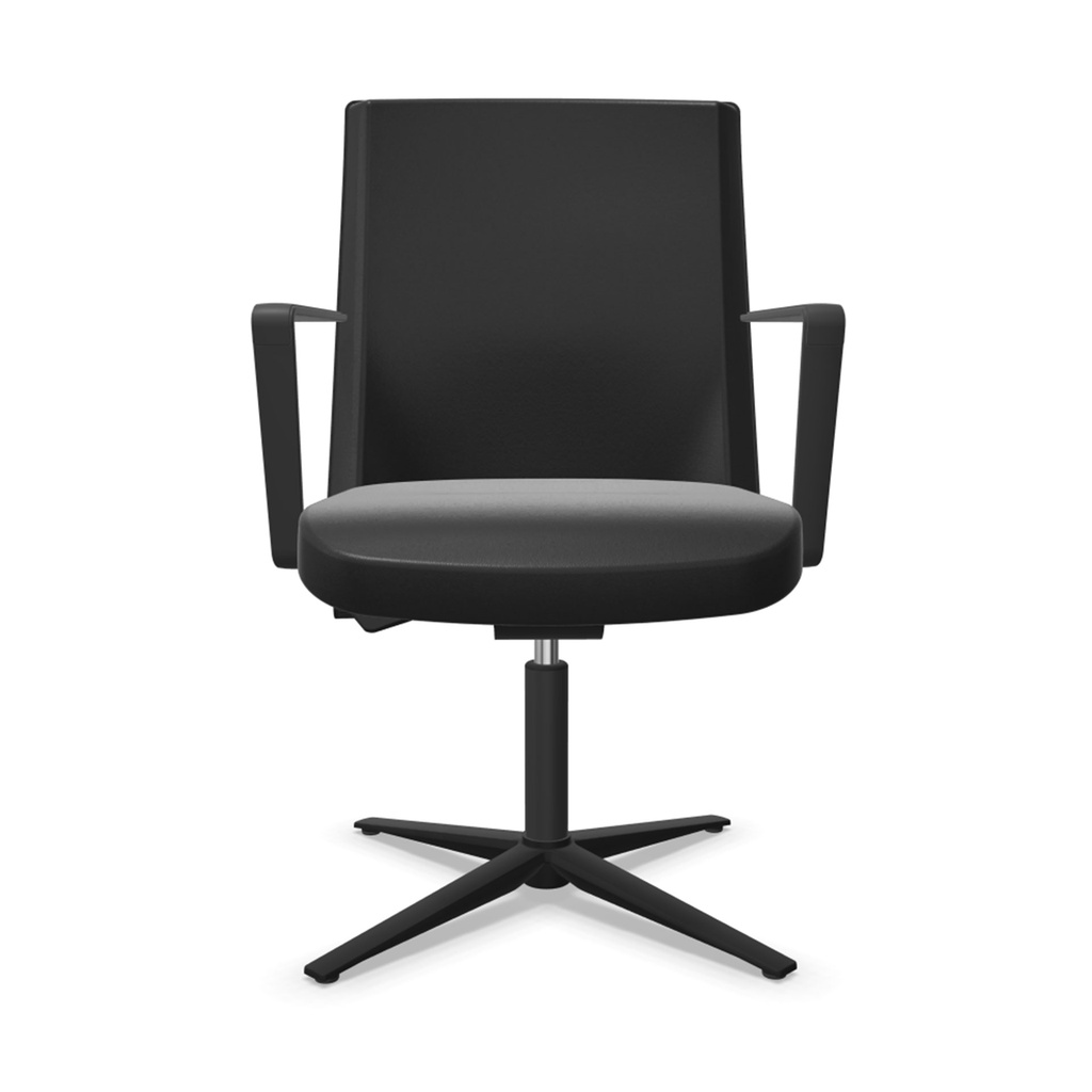 Silla Cron giratoria en piel negra con estructura en aluminio negro